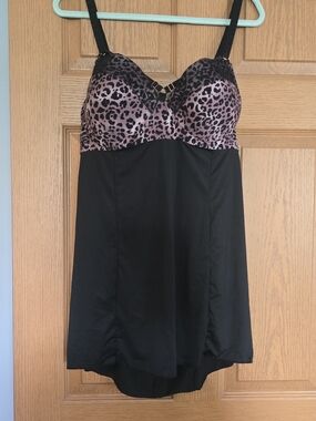 Black Chemise with Pink Leopard Bust - Women Intimates